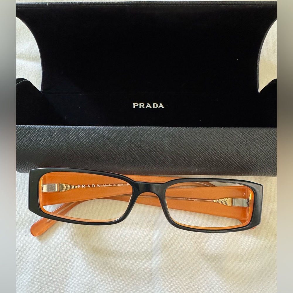 PRADA VPR10F 2BX-101 51mm Black Orange Eyeglasses Frames Italy Unisex